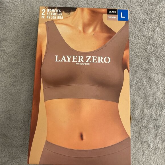 NEW Layer Zero Women's L 2 Pack Seamless Nylon Bra Black & Sienna J1036 - Picture 9 of 13